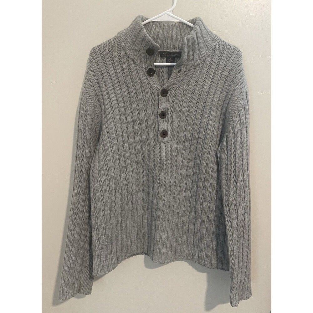 Banana Republic Mens M Lambswool Cashmere Blend Button Mock Neck Sweater Gray